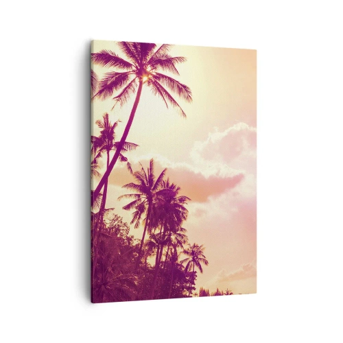 Cuadro sobre lienzo - Impresión de Imagen - Palmeras iluminadas por el sol poniente en un cielo tropical - 50x70cm - Debes elegir - Decoración de pared moderna para salón y dormitorio ARTTOR