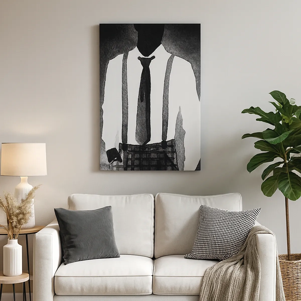 Cuadro sobre lienzo - Impresión de Imagen - Personajes de estilo noir, elegancia en blanco y negro y misterio. - 50x70cm - En un ambiente noir - Decoración de pared moderna para salón y dormitorio ARTTOR