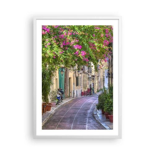 Póster en marco blanco - Un callejón floreciente - 50x70 cm