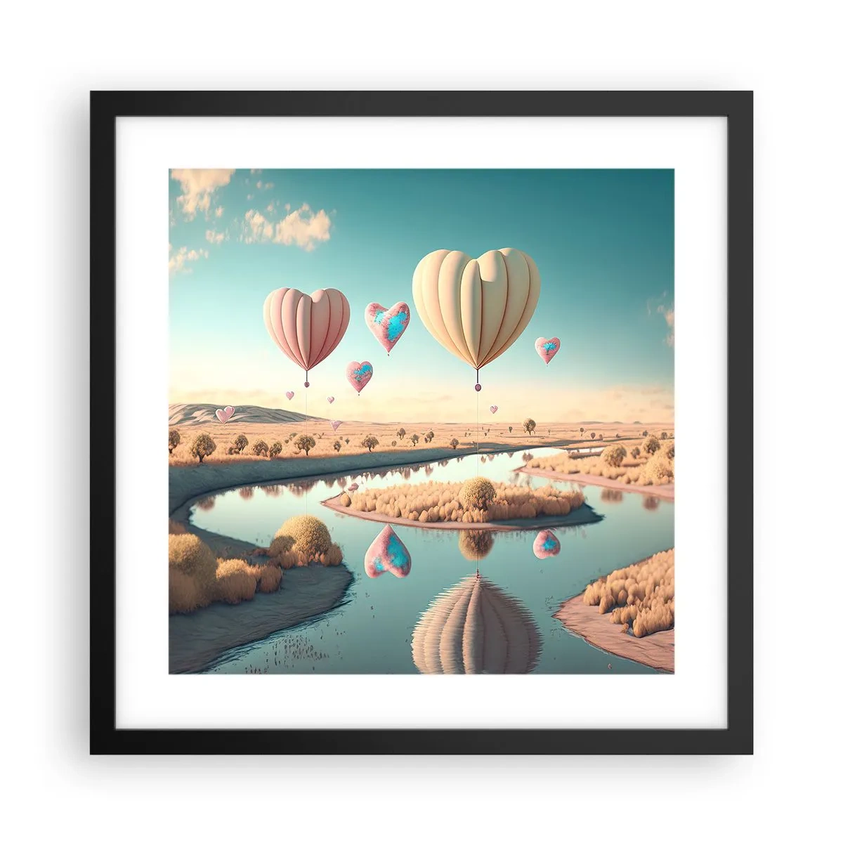 Póster en marco negro - El amor te hace volar - 40x40 cm