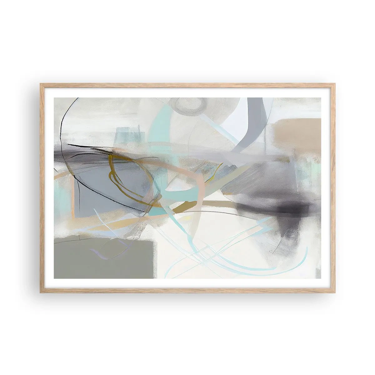 Póster en marco roble claro - Abstracción brumosa - 100x70 cm