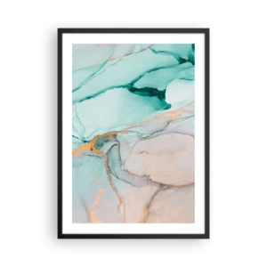 Póster en marco negro - Una composición abstracta en tonos turquesa y dorado. - 50x70cm - Danza de formas y colores - Decoración de pared moderna para salón y dormitorio ARTTOR