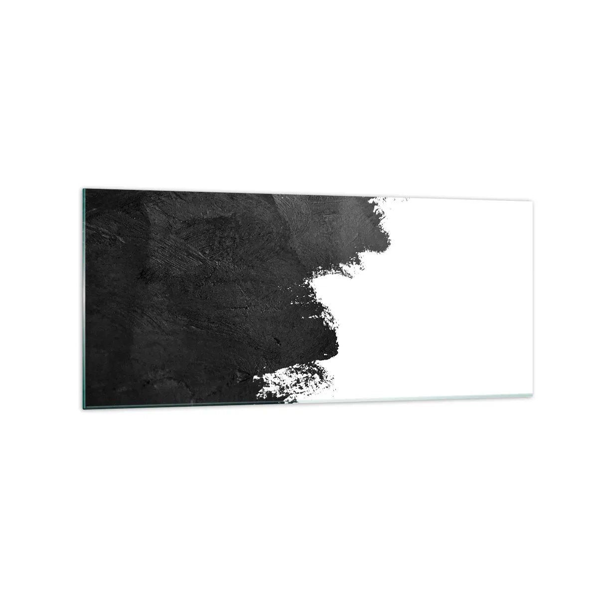Cuadro sobre vidrio - Impresiones sobre Vidrio - Abstracción en blanco y negro con pinceladas contrastantes. - 120x50cm - Elementos: tierra - Decoración de pared moderna para salón y dormitorio ARTTOR