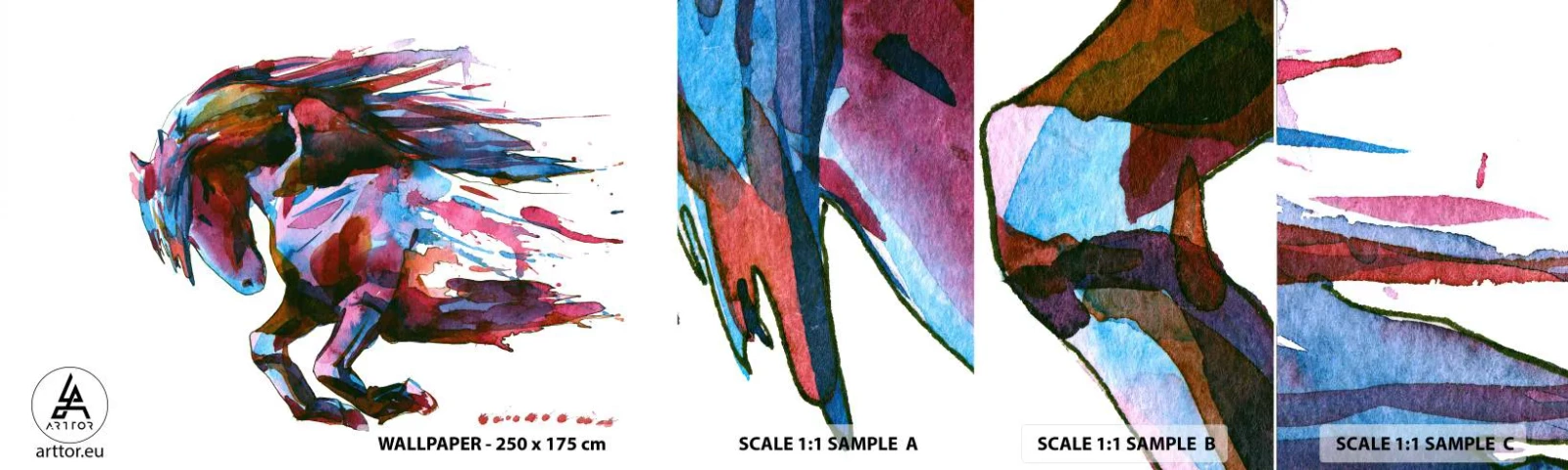 Muestra De Fotomural Standard Eco - En éxtasis - animales, Abstracción, Caballo - 100x30 cm