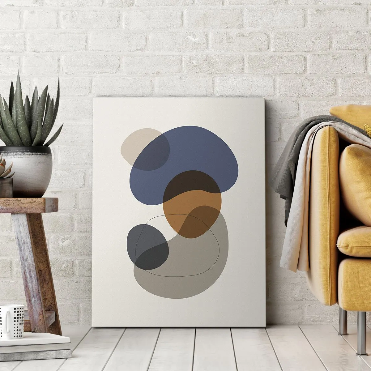 Cuadro sobre lienzo - Impresión de Imagen - Formas abstractas coloridas en tonos de azul y marrón. - 80x120cm - Gotas de color - Decoración de pared moderna para salón y dormitorio ARTTOR