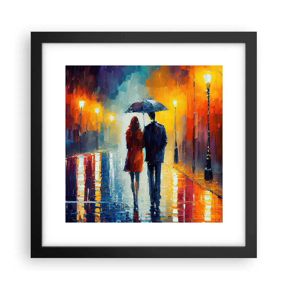 Póster en marco negro - Juntos en una noche llena de color - 30x30 cm
