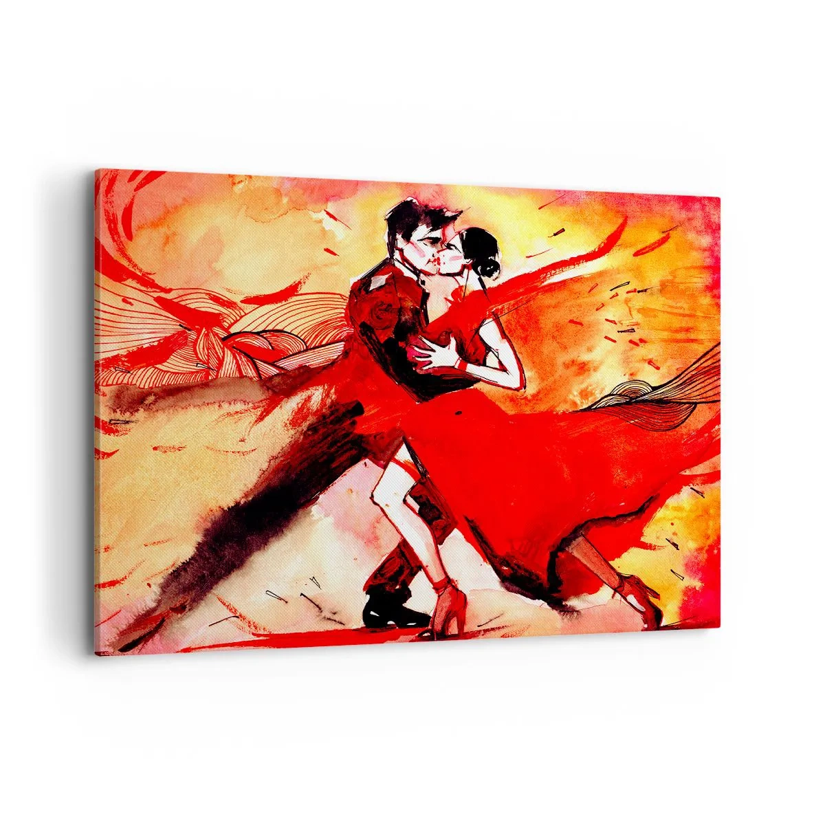 Cuadro sobre lienzo - Impresión de Imagen - Una pareja bailando tango en tonos rojos sobre un fondo dinámico. - 100x70cm - Ritmo púrpura de la pasión - Decoración de pared moderna para salón y dormitorio ARTTOR