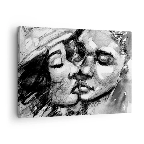 Cuadro sobre lienzo - Impresión de Imagen - Una acuarela en blanco y negro que representa un momento íntimo entre dos personas. - 70x50cm - Un momento tierno - Decoración de pared moderna para salón y dormitorio ARTTOR