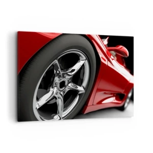 Cuadro sobre lienzo - Impresión de Imagen - Coche deportivo rojo con ruedas cromadas - 120x80cm - Creado para la velocidad - Decoración de pared moderna para salón y dormitorio ARTTOR