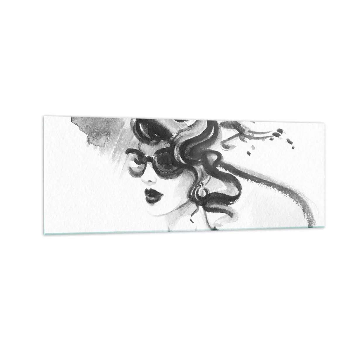 Cuadro sobre vidrio - Impresiones sobre Vidrio - Mujer elegante con sombrero en estilo blanco y negro - 140x50cm - Una dama con carácter - Decoración de pared moderna para salón y dormitorio ARTTOR