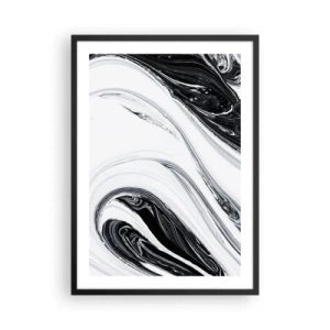 Póster en marco negro - Patrón abstracto en blanco y negro con líneas fluidas. - 50x70cm - Combinando opuestos - Decoración de pared moderna para salón y dormitorio ARTTOR