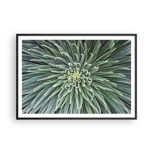 Póster en marco negro - Disposición simétrica de hojas verdes que se asemeja a una estrella. - 100x70cm - El nacimiento de una estrella - Decoración de pared moderna para salón y dormitorio ARTTOR