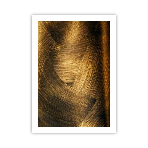 Póster - Pinceladas abstractas doradas sobre un fondo oscuro - 50x70cm - En un laberinto de oro - Decoración de pared moderna para salón y dormitorio ARTTOR
