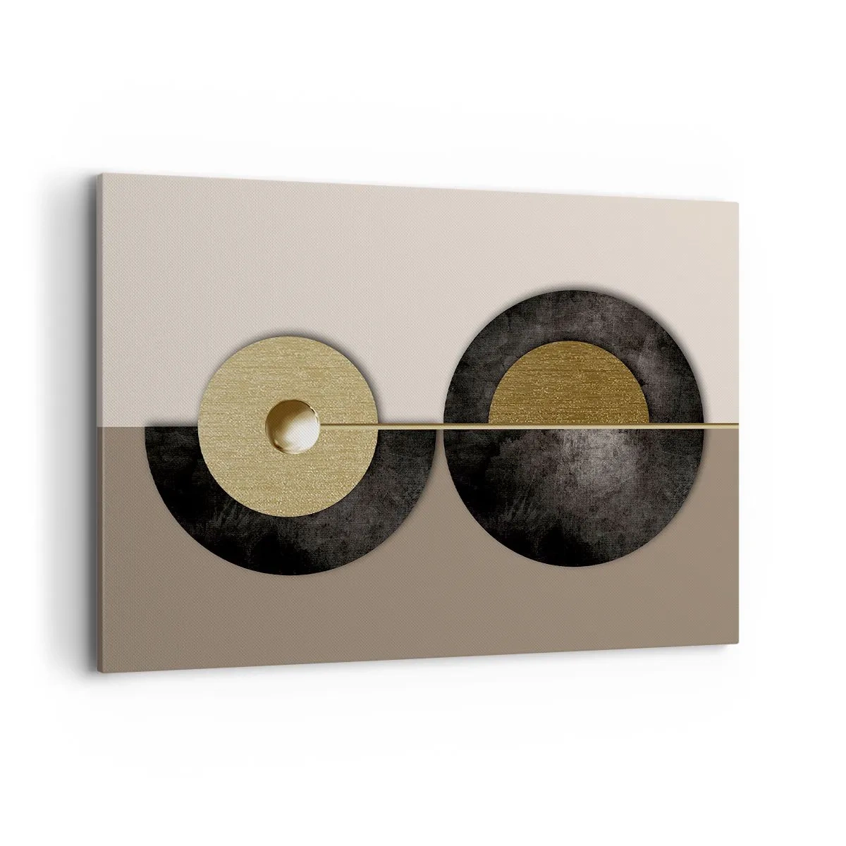 Cuadro sobre lienzo - Impresión de Imagen - Círculos abstractos en tonos dorados y marrones. - 100x70cm - Variaciones en torno a un círculo - Decoración de pared moderna para salón y dormitorio ARTTOR