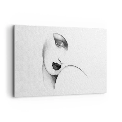 Cuadro sobre lienzo - Impresión de Imagen - Un retrato sutil de una mujer en estilo monocromático. - 120x80cm - Pensativa - Decoración de pared moderna para salón y dormitorio ARTTOR