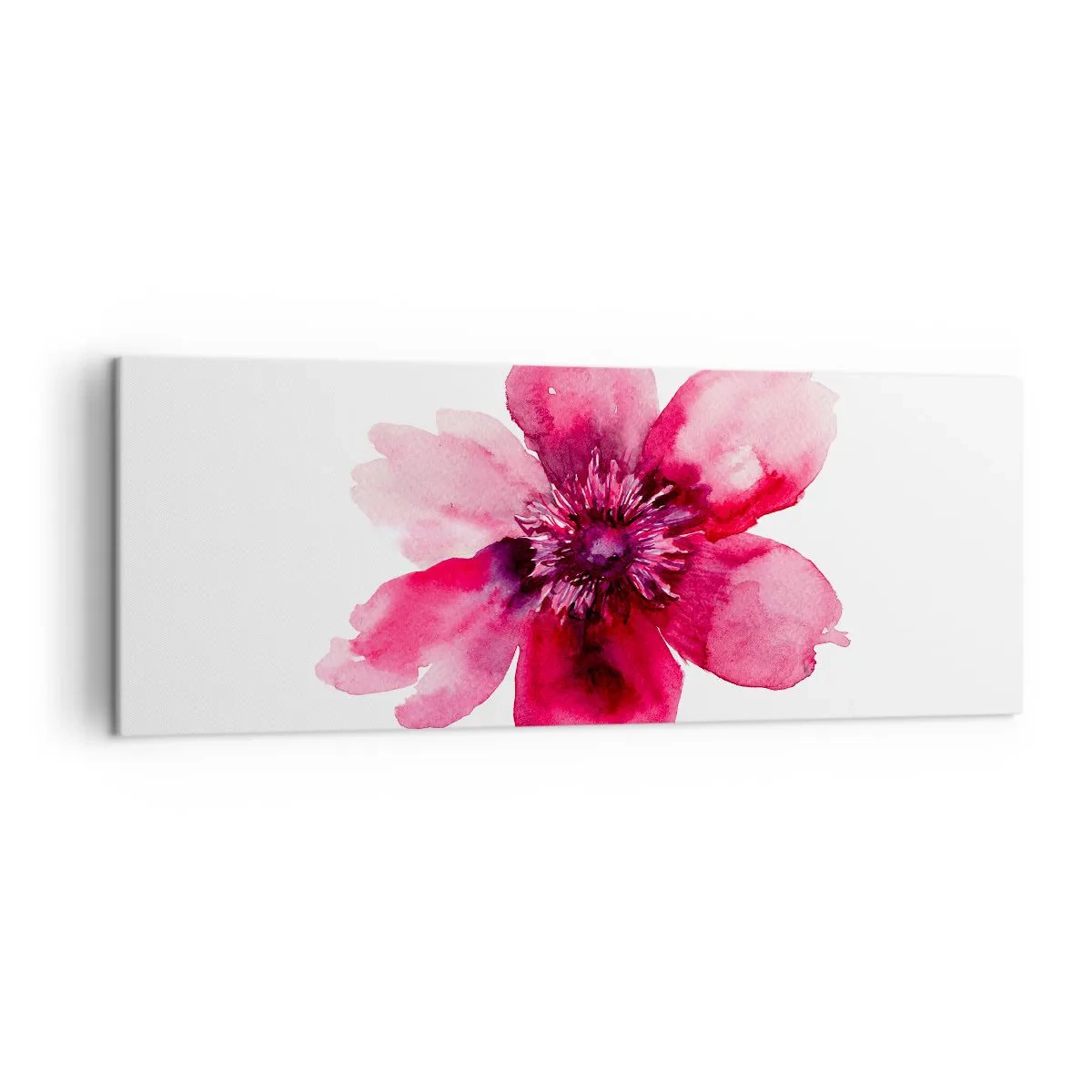 Cuadro sobre lienzo - Impresión de Imagen - Flor rosa en estilo acuarela sobre fondo blanco. - 140x50cm - Un beso con aroma a carmín - Decoración de pared moderna para salón y dormitorio ARTTOR