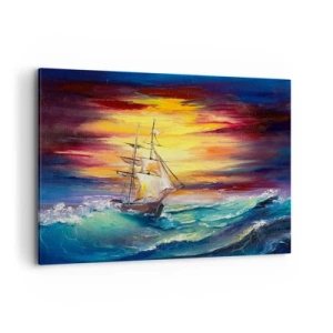 Cuadro sobre lienzo - Impresión de Imagen - Un velero con el telón de fondo de una colorida puesta de sol. - 120x80cm - Valientemente surcando las olas - Decoración de pared moderna para salón y dormitorio ARTTOR