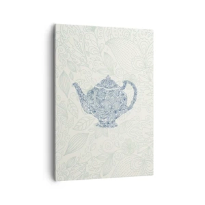 Cuadro sobre lienzo - Impresión de Imagen - Dibujo decorativo de una tetera con adornos azules. - 50x70cm - El encanto del té - Decoración de pared moderna para salón y dormitorio ARTTOR