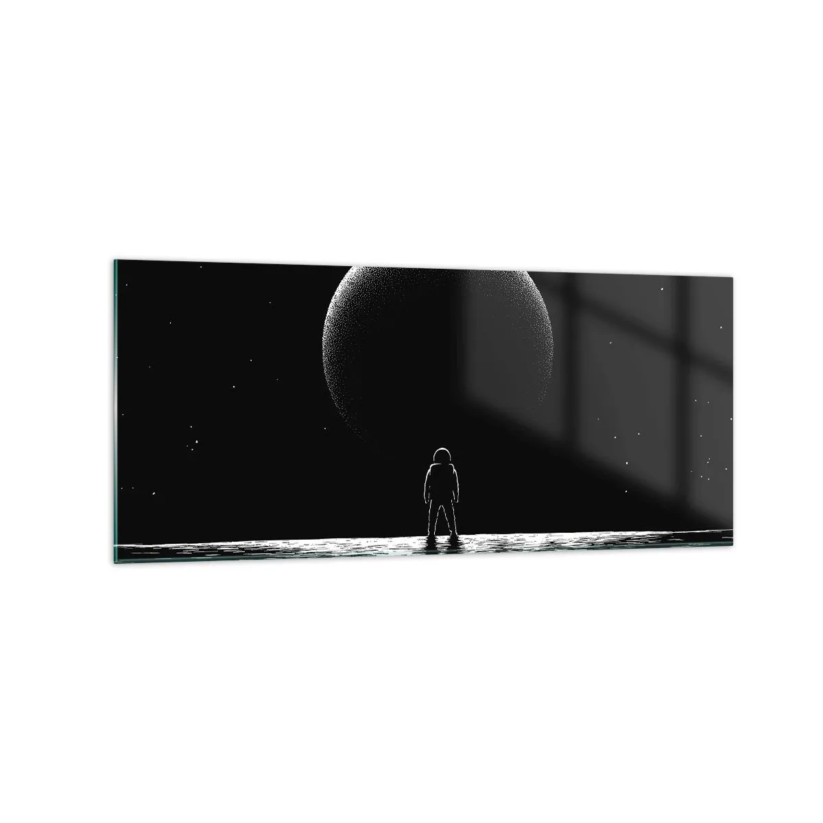 Cuadro sobre vidrio - Impresiones sobre Vidrio - Un astronauta con el telón de fondo de un gran planeta en el espacio exterior. - 120x50cm - Cara a cara - Decoración de pared moderna para salón y dormitorio ARTTOR