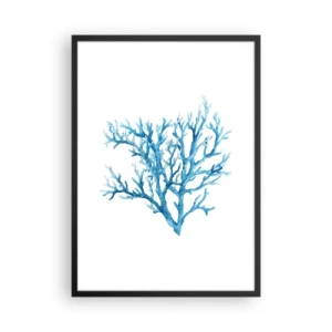 Póster en marco negro - Coral azul en estilo acuarela sobre fondo blanco - 50x70cm - Filigrana marina - Decoración de pared moderna para salón y dormitorio ARTTOR