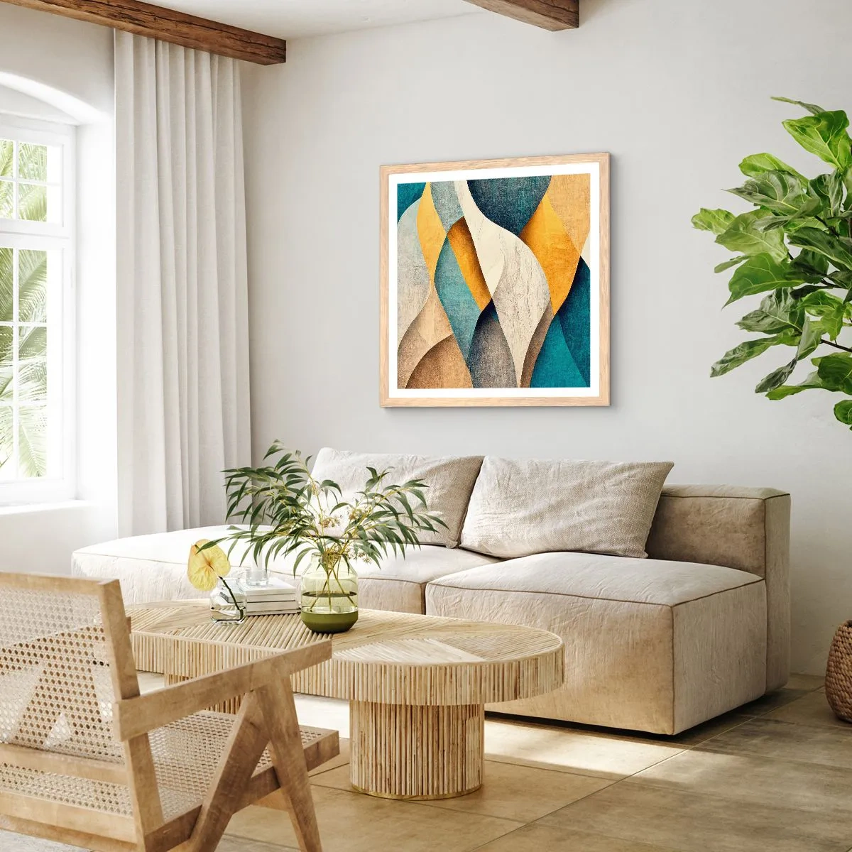 Póster en marco roble claro - Ritmo y ondulación - 50x50 cm