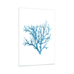 Cuadro sobre vidrio - Impresiones sobre Vidrio - Coral azul sobre fondo blanco con un toque minimalista. - 70x100cm - Filigrana marina - Decoración de pared moderna para salón y dormitorio ARTTOR