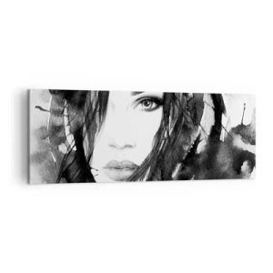 Cuadro sobre lienzo - Impresión de Imagen - Retrato de una mujer en acuarela en blanco y negro - 140x50cm - Retrato de una dama en blanco y negro - Decoración de pared moderna para salón y dormitorio ARTTOR