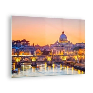 Cuadro sobre vidrio - Impresiones sobre Vidrio - Puente y Basílica en Roma al atardecer - 70x50cm - Crepúsculo sobre la Ciudad Eterna - Decoración de pared moderna para salón y dormitorio ARTTOR