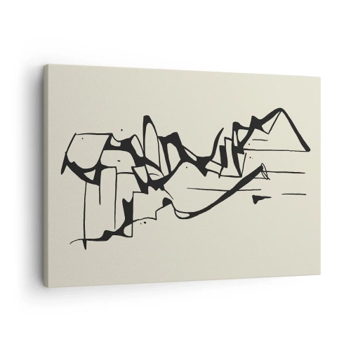 Cuadro sobre lienzo - Impresión de Imagen - Dibujo abstracto de montañas en blanco y negro - 70x50cm - Tal vez sea un paisaje - Decoración de pared moderna para salón y dormitorio ARTTOR