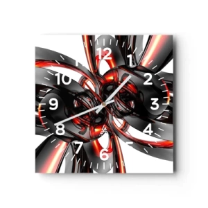 Reloj de pared - Reloj de vidrio - Movimiento en grafito y rojo - 40x40 cm