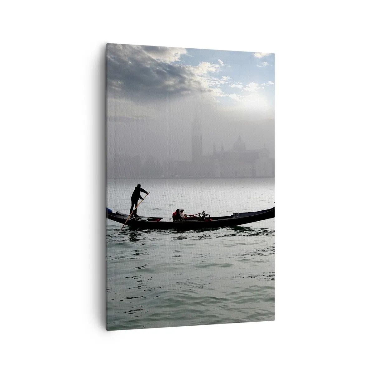 Cuadro sobre lienzo - Impresión de Imagen - Una góndola se desliza por las aguas de Venecia en una mañana brumosa, con vistas a la ciudad. - 80x120cm - Una fabulosa ciudad de agua y niebla - Decoración de pared moderna para salón y dormitorio ARTTOR