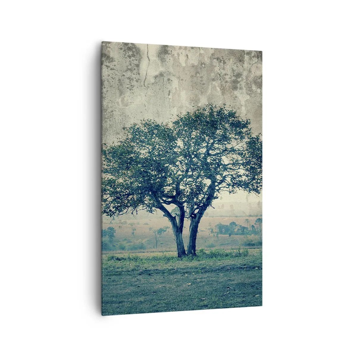 Cuadro sobre lienzo - Impresión de Imagen - Un árbol solitario contra un paisaje brumoso. - 80x120cm - El manzano - Decoración de pared moderna para salón y dormitorio ARTTOR