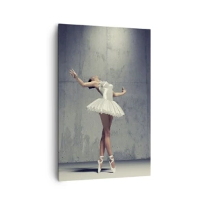 Cuadro sobre lienzo - Impresión de Imagen - Una bailarina de ballet con un vestido blanco frente a una pared sin rematar. - 80x120cm - Ligero como un pájaro - Decoración de pared moderna para salón y dormitorio ARTTOR