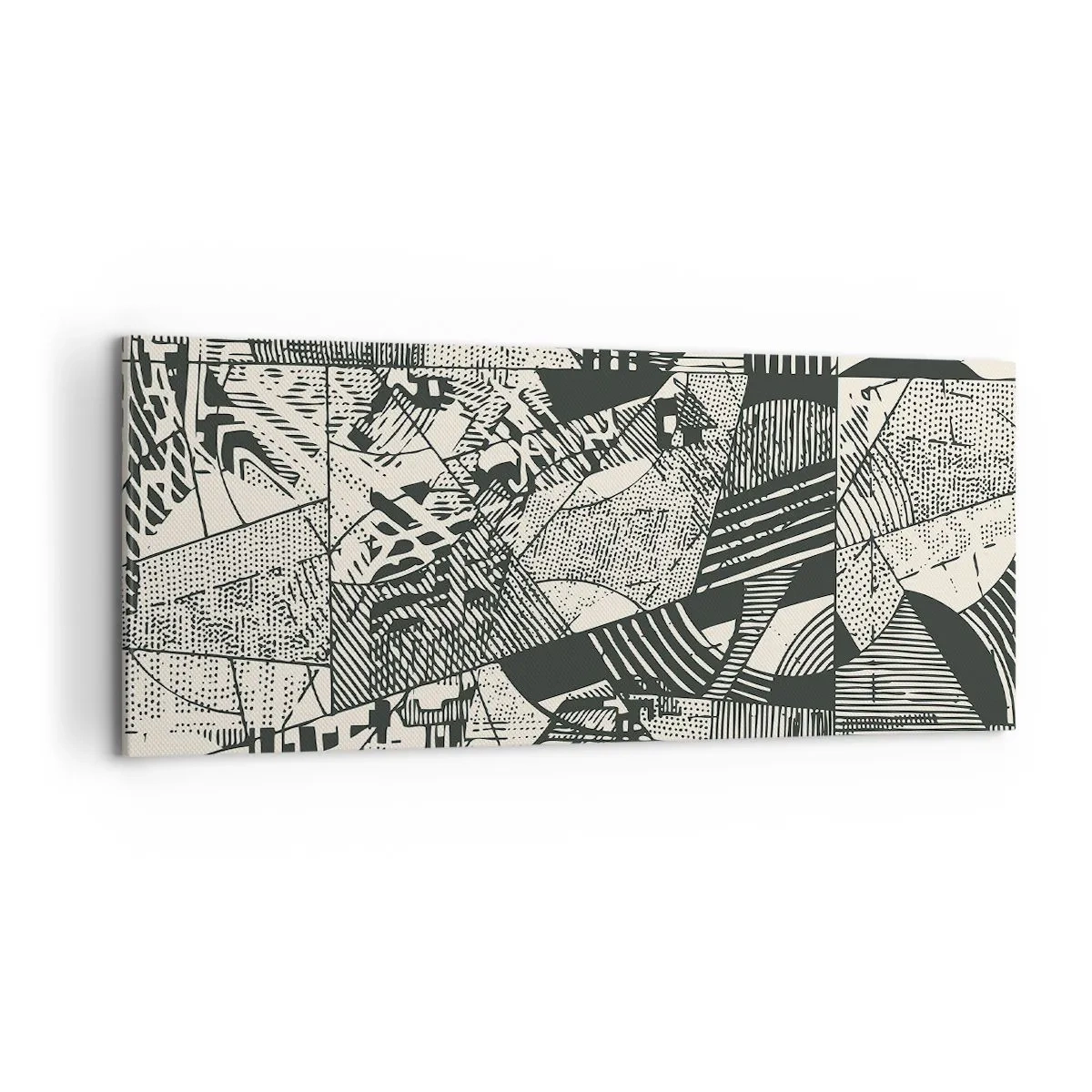 Cuadro sobre lienzo - Impresión de Imagen - Patrones abstractos geométricos en tonos verdes sobre un fondo claro - 120x50cm - La dinámica del presente - Decoración de pared moderna para salón y dormitorio ARTTOR