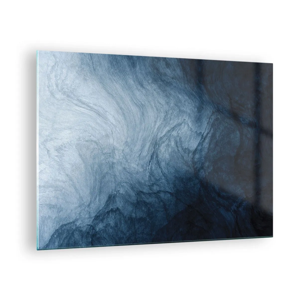 Cuadro sobre vidrio - Impresiones sobre Vidrio - Profundidad abstracta en tonos azul marino y gris. - 70x50cm - En las profundidades - Decoración de pared moderna para salón y dormitorio ARTTOR