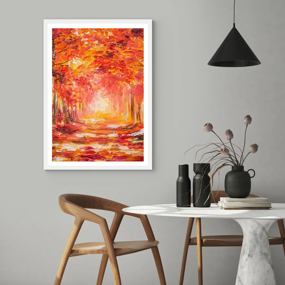 Póster en marco blanco - Bosque de cobre - 30x40 cm