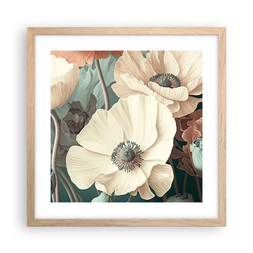 Póster en marco roble claro - Susurro de amapolas - 40x40 cm