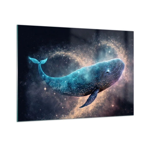 Cuadro sobre vidrio - Impresiones sobre Vidrio - Ballena azul flotando en la galaxia - 100x70cm - Existe un mundo diferente - Decoración de pared moderna para salón y dormitorio ARTTOR