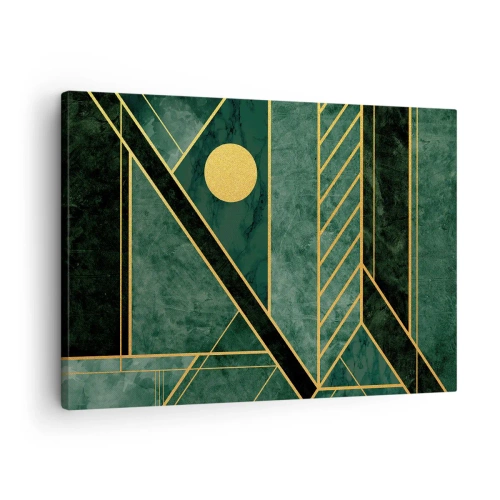 Cuadro sobre lienzo - Impresión de Imagen - Diseño geométrico verde y dorado con un patrón elegante. - 70x50cm - La dinámica del oro y el azul - Decoración de pared moderna para salón y dormitorio ARTTOR
