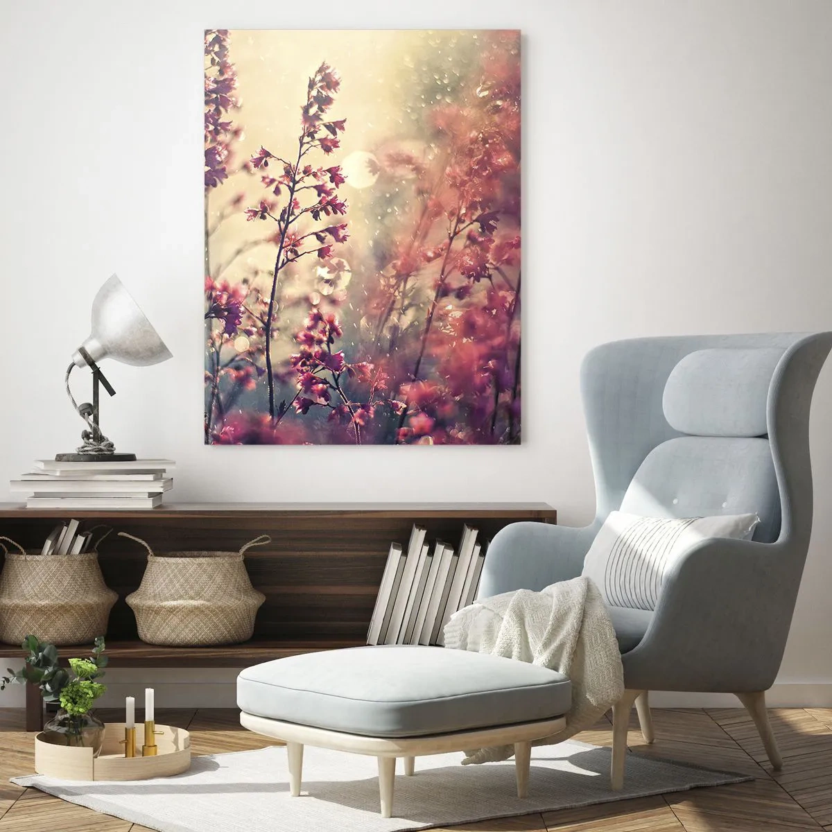 Cuadro sobre vidrio - Impresiones sobre Vidrio - Flores a la luz del sol con la naturaleza como telón de fondo - 70x100cm - Jardín secreto - Decoración de pared moderna para salón y dormitorio ARTTOR