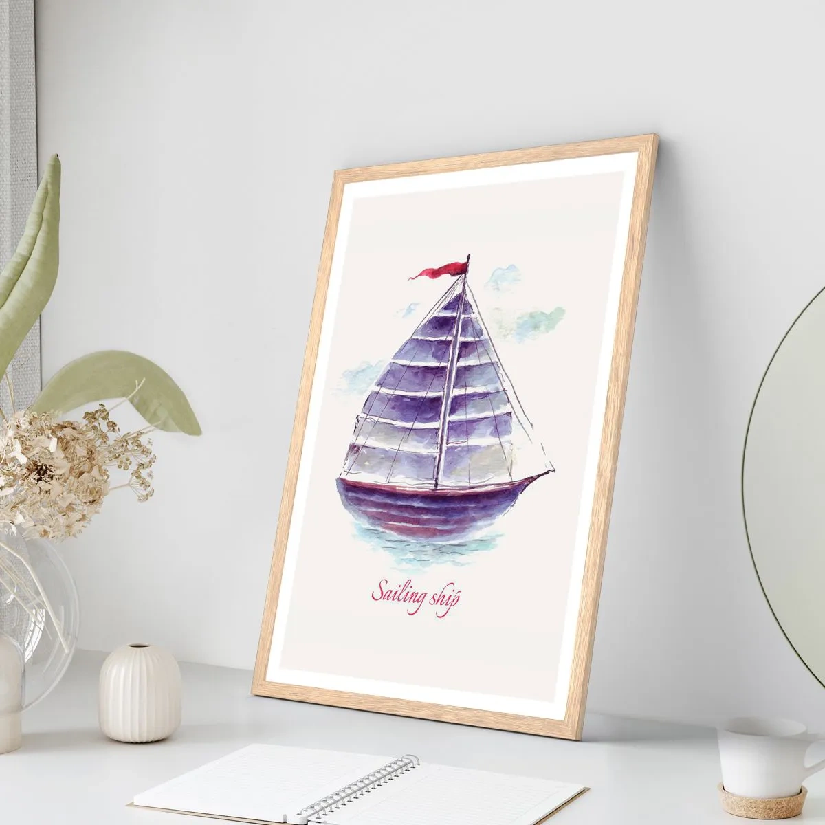 Póster en marco roble claro - Velas izadas y aguas tranquilas - 61x91 cm