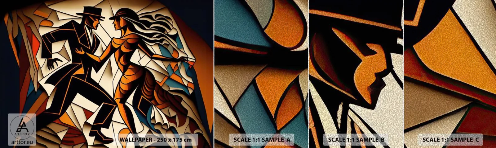 Muestra de fotomural Premium Sand - Danza de pasión - Cubismo, Bailar, Pareja - 100x30 cm