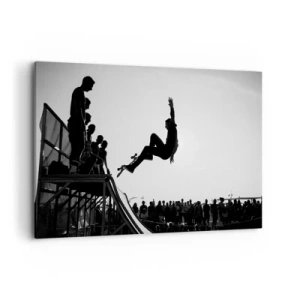 Cuadro sobre lienzo - Impresión de Imagen - Escena de skate en blanco y negro en una rampa - 120x80cm - Héroes y espectadores - Decoración de pared moderna para salón y dormitorio ARTTOR