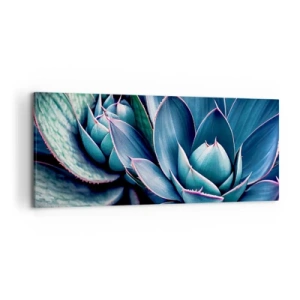 Cuadro sobre lienzo - Impresión de Imagen - Agave en tonos azules y verdes con acentos rosados. - 120x50cm - Fuerza vital - Decoración de pared moderna para salón y dormitorio ARTTOR