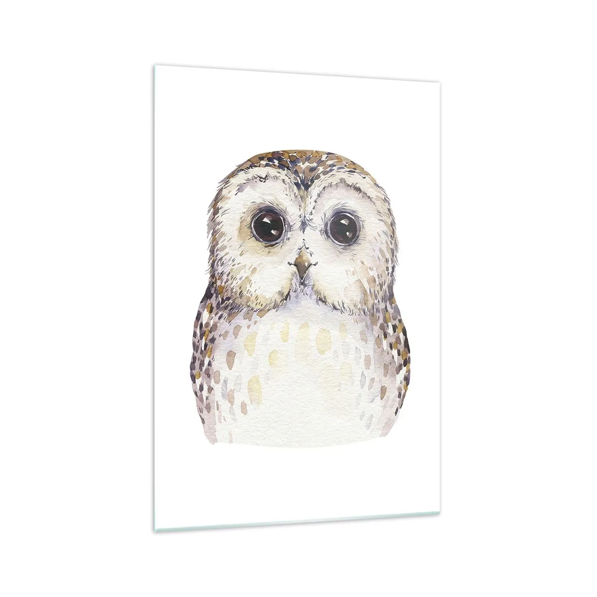 Cuadro sobre vidrio - Impresiones sobre Vidrio - Retrato de un búho sobre un fondo claro con colores delicados. - 70x100cm - Mírame a los ojos - Decoración de pared moderna para salón y dormitorio ARTTOR