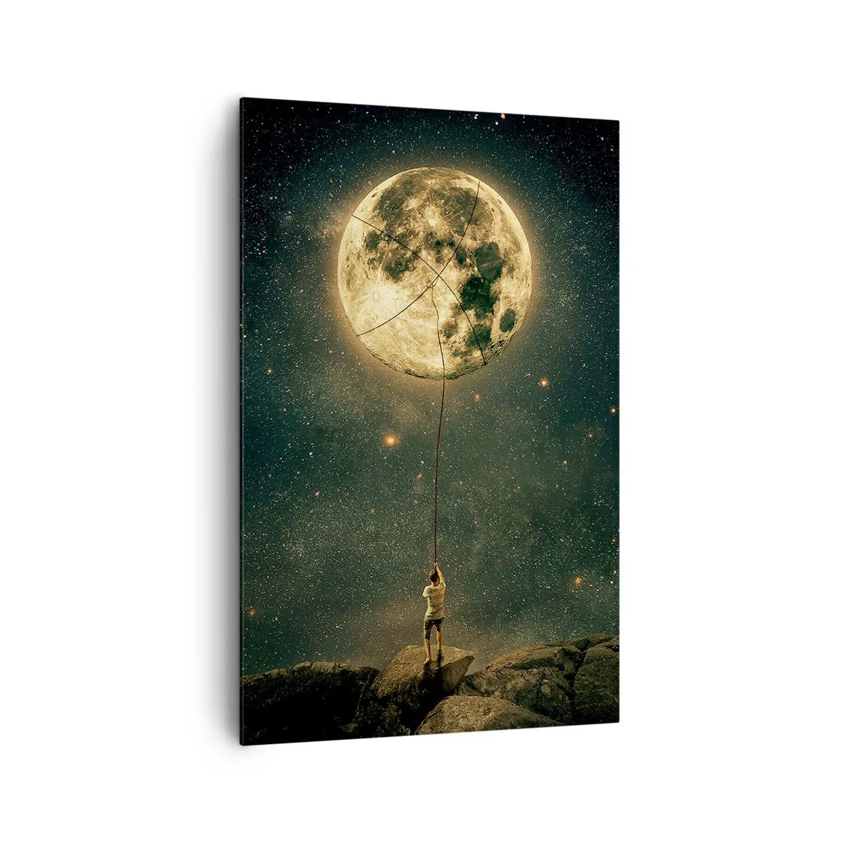Cuadro sobre lienzo - Impresión de Imagen - Hombre con la luna contra el cielo estrellado - 80x120cm - El que robó la luna - Decoración de pared moderna para salón y dormitorio ARTTOR