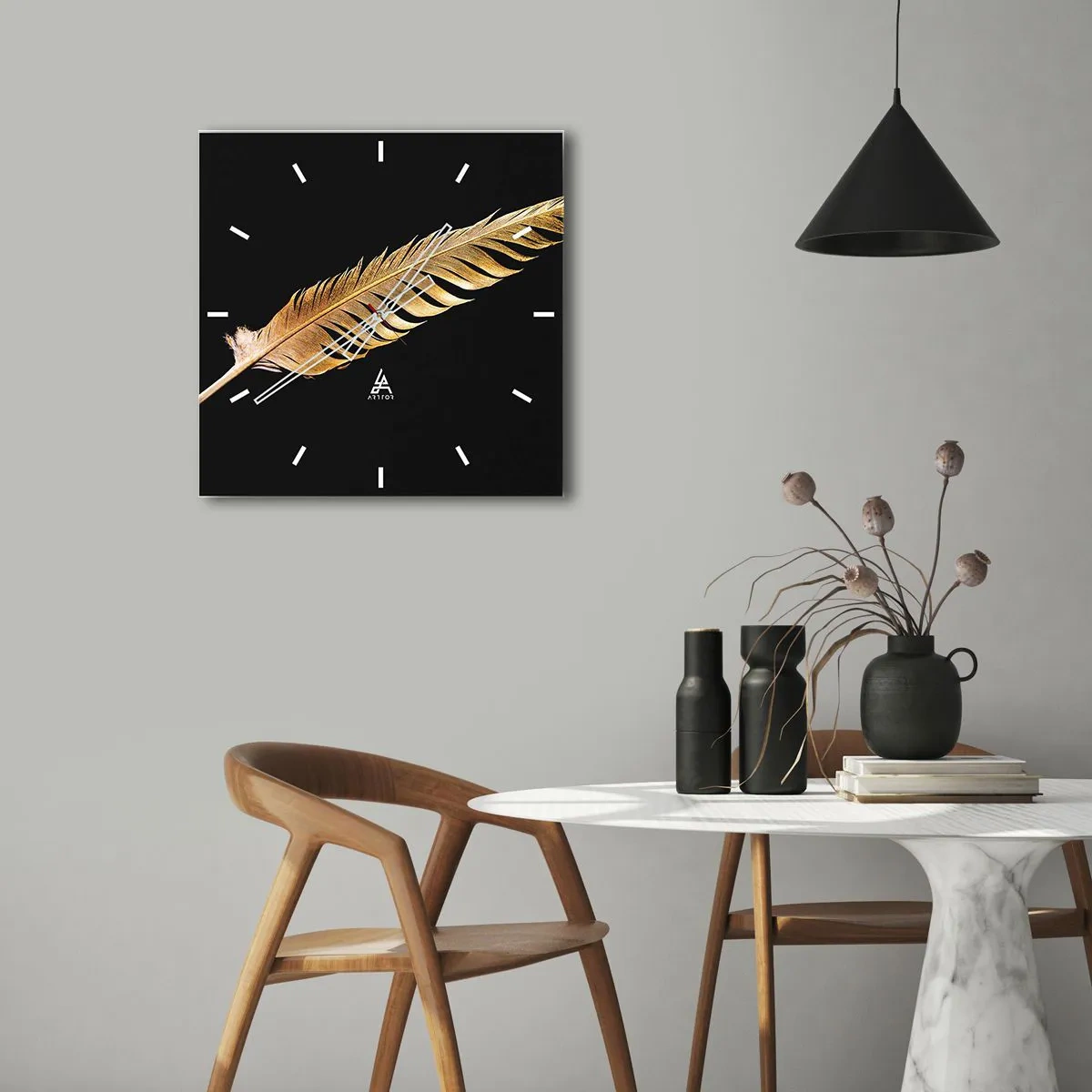 Reloj de pared - Reloj de vidrio - Pluma de alta calidad - 40x40 cm