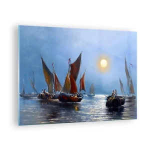 Cuadro sobre vidrio - Impresiones sobre Vidrio - Pesca nocturna - 70x50cm - Pesca nocturna - Decoración de pared moderna para salón y dormitorio ARTTOR
