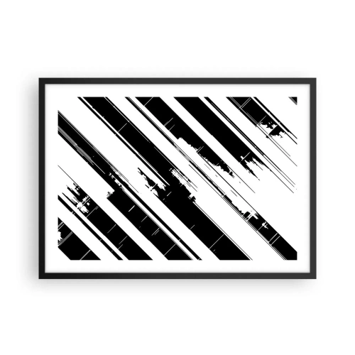 Póster en marco negro - Líneas blancas y negras y patrones geométricos en un estilo moderno. - 70x50cm - Composición intensa y dinámica - Decoración de pared moderna para salón y dormitorio ARTTOR