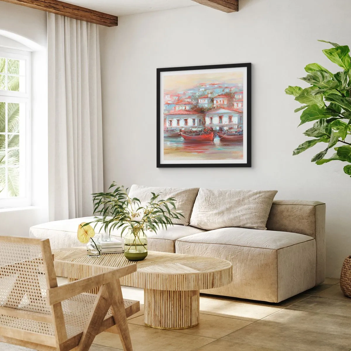 Póster en marco negro - Ciudad feliz - 50x50 cm